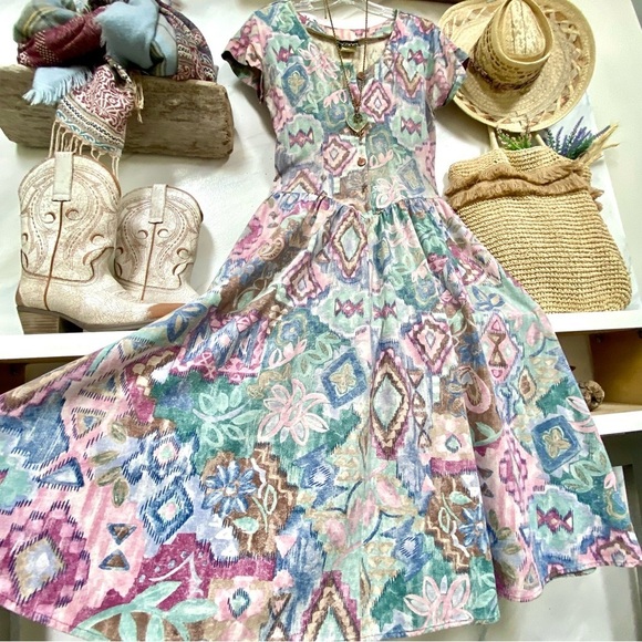 Stunning western Aztec native vibe vintage boho dress w country feel - Picture 2 of 16